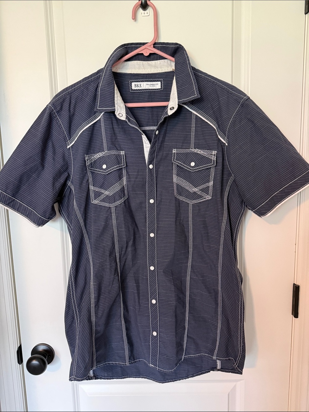 BKE Men’s Navy Short-Sleeve Button-Up Shirt